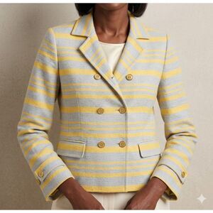 Talbots Linen Blend Double Breasted Blazer Womens 4 Beige Yellow Office Preppy